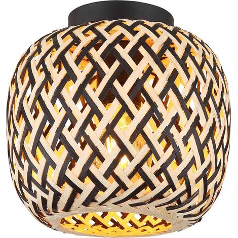 Plafonnier lampe de salon plafonnier métal noir mat D 20 cm bambou (1/5)