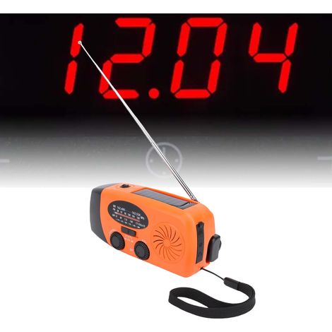 Radio de manivela con función solar, color naranja, batería externa, AM/FM/WB, alarma SOS, iluminación LED, carcasa de ABS, 145 mm x 55 mm (1/5)