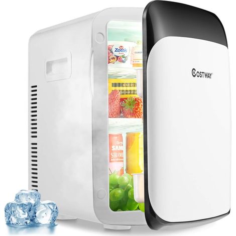 COSTWAY Mini Frigorifero Elettrico 15L, Funzione Caldo e Freddo, Mini frigo per Casa Auto Ufficio e Dormitorio, Prese Incluse, 27 x 33 x 38 cm, DC 12V/AC 220-240V (Bianco) (1/5)