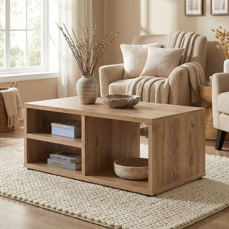 Table basse contemporaine avec rangement chêne français Barbara (1/4)
