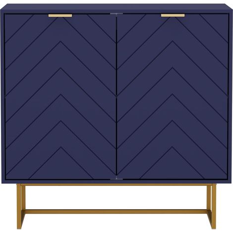Commode 2 portes UEV bleu scandinave pieds dorés étagères réglables rangement salon chambre 80x40x77,5cm MDF robuste (1/5)