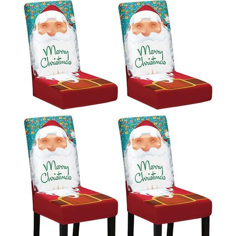 Universal Christmas Chair Covers - Set of 4 Stretch Dining Chair Covers, Removable Christmas Chair Covers (1/5)