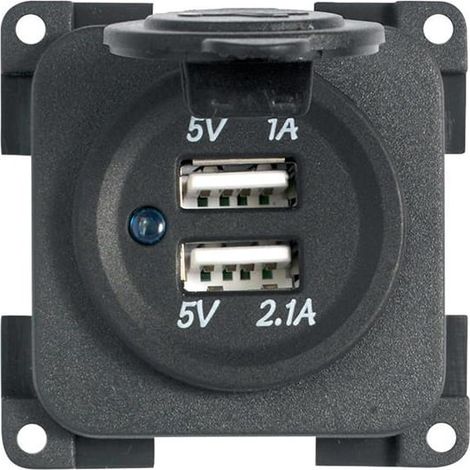 Presa usb doppia 1A/ 2.1A 5V con tappo fissaggio 4 fori da pannello nera (1/3)