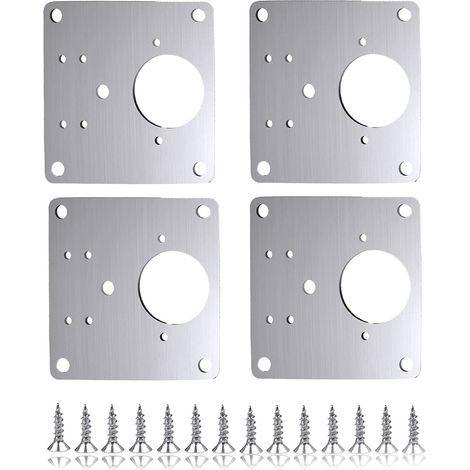 Reparaturplatte für Schrankscharniere, Montageplatte für Türscharniere, 4-teilige Edelstahlplatte mit 24 Schrauben für Regale und Schränke aus Holzmöbeln