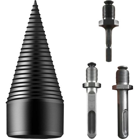 Perceuse à bois de chauffage, 3 pièces amovibles pour fendeuse à bois comprenant une perceuse à cône à vis et une poignée carrée/arbre hexagonal rond pour perceuse électrique domestique (42 mm) (1/5)