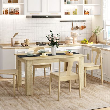 Mesa de comedor para 6 personas en madera natural y negra, dimensiones 140 cm de largo x 90 cm de ancho x 75 cm de alto.