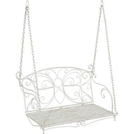 Banc suspendu en acier, 105,5 x 61 x 56 cm, blanc vintage. (1/5)