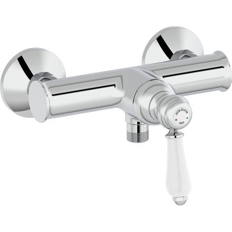 Jacob Delafon - Miscelatore doccia a parete Louise - Meccanico - Design retrò, manico in ceramica - Risparmio d'acqua - 21,5 x 16,70 x 17 cm - Finitura cromata - E24362-CP (1/5)