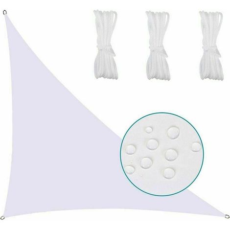 Voile D'Ombrage Triangle - 3x3x3 m - Imperméable UV95% - Polyester Haute Densité - Pour Jardin Terrasse Piscine - Blanc