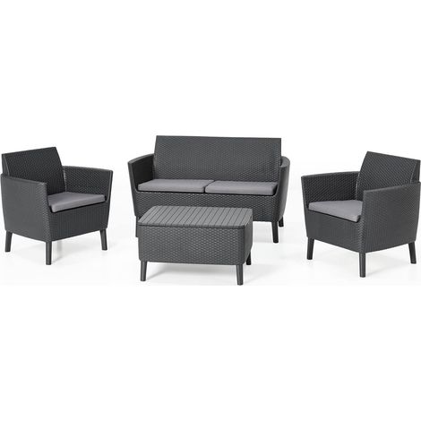Dmora - Set salotto da esterno Butera, Salottino outdoor, Set da balcone o giardino, Composizione soggiorno per esterni, 133x67 h76 cm, Antracite (1/5)