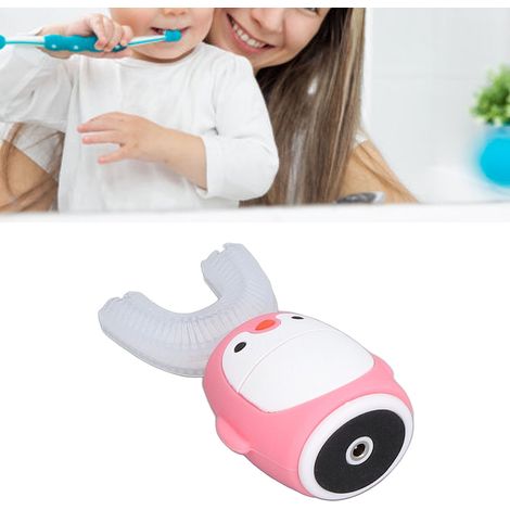 Brosse à dents électrique buccale en forme de U Pingouin rose, brosse à dents pour enfants avec motif dessin animé, brosse à dents rechargeable à poils souples pour enfants plus âgés (1/5)