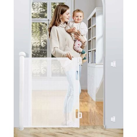 Barriere de Securite Retractable 0-140cm, Barriere de Securite Enfant Extensible, Barriere Chien Opération à Une Main (1/5)