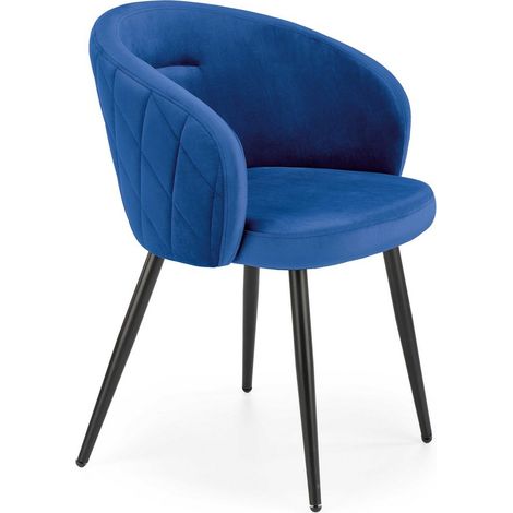 Chaise en velours bleu avec dossier arrondi et pieds en métal noir ERIKA (1/5)