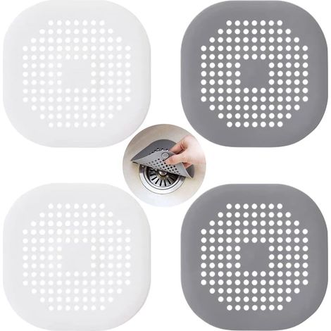 Lot de 4 Filtre Evier Cuisine,Protections de Vidange En Silicone,Filtre Drain de Douche Avec Ventouse,pour Évier de Douche,Douche,Baignoire(Blanc et Gris) (1/5)