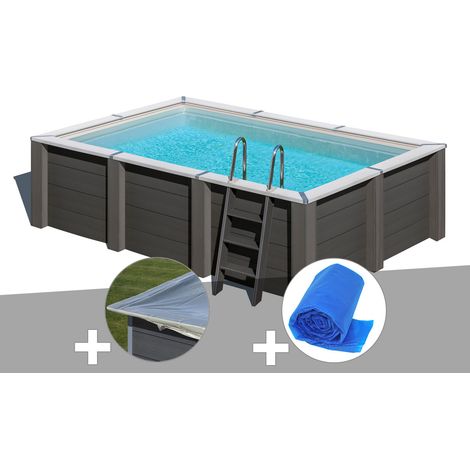Kit piscine composite Gré Avant-Garde carrée 4,55 x 3,15 x 1,26 m + Bâche hiver + Bâche à bulles
