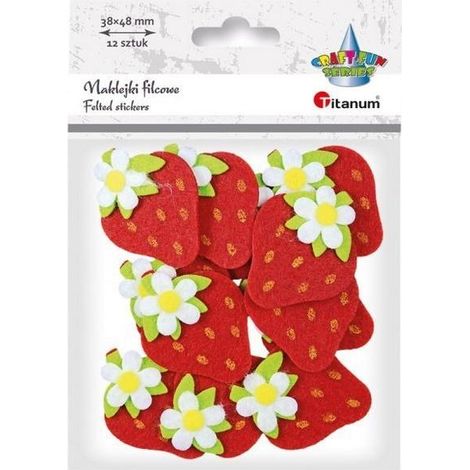 Adesivi 3D in feltro a forma di fragola, 38x48 mm, 12 pezzi