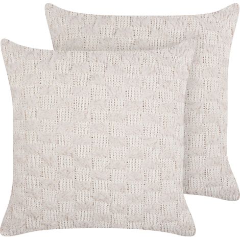 Conjunto de 2 cojines decorativos con funda de algodón de punto estampado liso funda extraíble beige 45 x 45 cm Basalim (1/5)