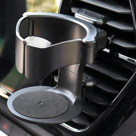 Porte-gobelet/cendrier rétractable pour grille d'aération de voiture - Convient aux voitures et camions équipés de stores horizontaux - Noir (1/5)