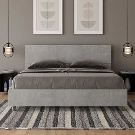 Letto matrimoniale con rete 160x190 testata dritta cemento Demas (1/4)
