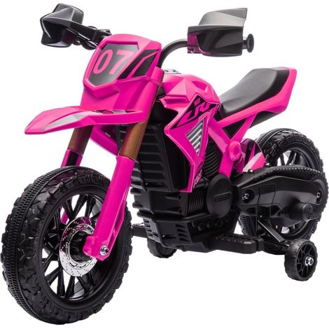 Motocicleta eléctrica infantil 12V con ruedas de apoyo, 3 km/h, rosa, HOMVRA (1/4)