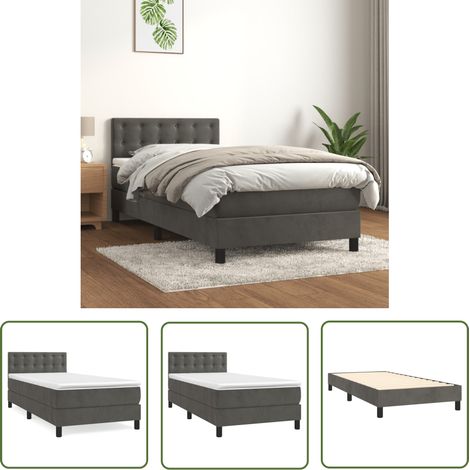 The Living Store Boxspringbett mit Matratze Dunkelgrau 100x200 cm Samt - Samtbett - Boxspringbett - Doppelbett - Bettenrahmen - Hochwertiges Bett (1/5)