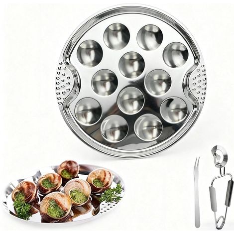 1 Set Couverts Escargot, Assiette 12 Trous Four, Pince Et Fourchette Acier Inoxydable, Pour Restaurant Et Maison