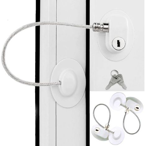Serrure de réfrigérateur, serrure de porte de réfrigérateur avec clé, sécurité enfant avec adhésif puissant, sans perçage (lot de 2, blanc) (1/4)