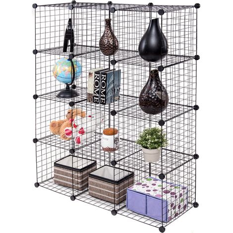 12 Cube Storage Shelf Rack DIY Wire Grid Bookcase Display Cabinet Organiser (1/5)