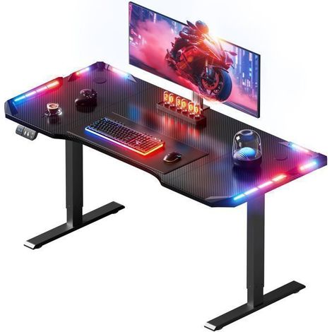 Büro - EcoFurnix Steh-Sitz 120x60 cm - Elektrisch - Oberfläche aus Kohlefaser - RGB-LED steuerbar