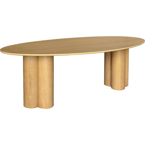 sweeek - Ovaler Esstisch aus Heveaholz und Eichenfurnier 8 Plätze 220 cm