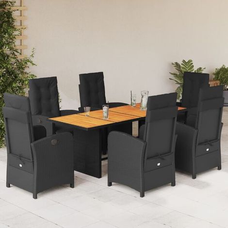Ensemble de Table et Chaises de Jardin 7 Pièces, Mobilier en Résine Tressée Noire avec Coussins (1/5)