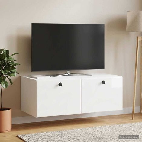 Wandmontierter TV-Schrank 78,5 x 41 x 30 cm Hochglanz Weiß (1/5)