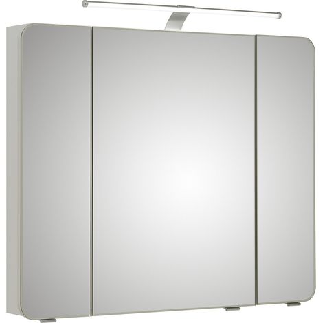 Badezimmer Spiegelschrank FES-4005-66 Korpus Lack Polarweiß, inkl. Steckdose & LED - B/H/T: 90/72/17cm (1/4)
