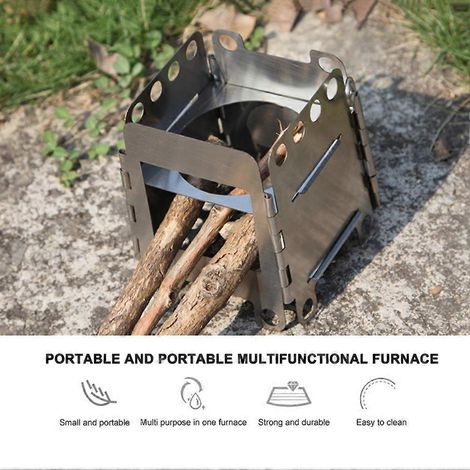 Réchaud à bois de camping portable en acier inoxydable, idéal pour la cuisine en pleine nature lors de vos randonnées et treks. (1/5)