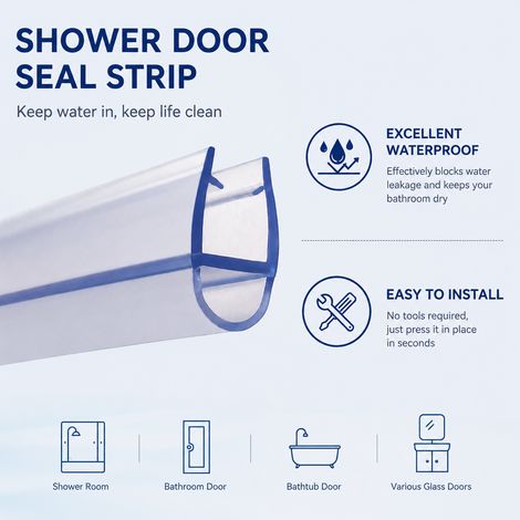 Stech Homes Bath Shower Screen Door Seal Strip for 6mm Glass,Up to 8mm Gap,900mm Adjustable (1/3)