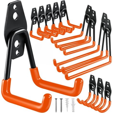 12 Garagen-Wandhaken, Wand-Werkzeugaufbewahrung, zur Verwaltung der Aufbewahrung von Werkzeugen, Kabeln, Fahrrädern (Orange)