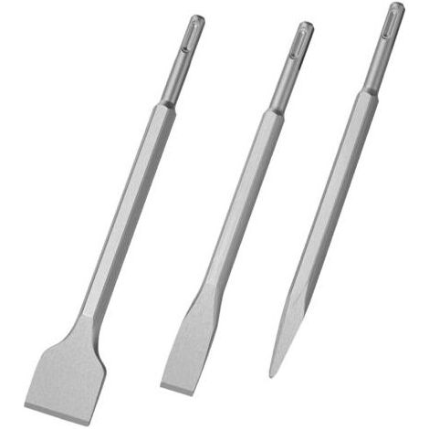 SDS Plus Chisels, Set 3 (Wide Chisel, Flat Chisel, Pointed Chisel) for Light Drills and Impact Hammers Standard Work in Concrete Tiles Building Block (1/5)