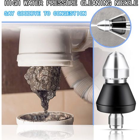 Buse de nettoyage haute pression pour canalisations, buse en acier inoxydable, 1 buse avant et 4 buses arrière, raccord rapide 1/4". (1/4)
