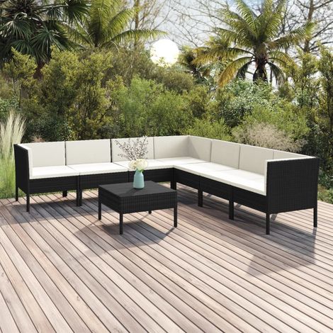 8-tlg. Garten-Lounge-Set mit Auflagen Poly Rattan Schwarz (1/5)