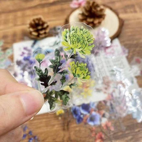 Sticker Fleur - Transparent - Lot de 50 - Pour Scrapbooking et Décoration Créative - Autocollant Botanique (1/5)