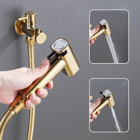Duschset mit Spülkasten, wandmontierter Handbrause aus Messing, Hochdruck-Handbrause, Gold. (1/5)