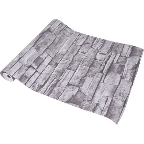 Papier peint adhésif PVC 3D effet brique vintage, gris, pour décoration intérieure (1/5)