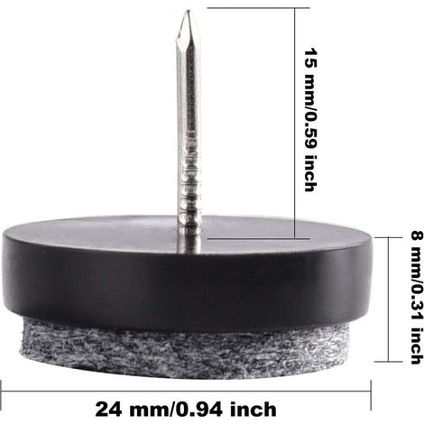 FOREHILL  50 Pcs Patin Chaise a Clouer 24mm Tampon Chaise en Feutre pour Protéger Pieds des Meubles Noir (1/4)