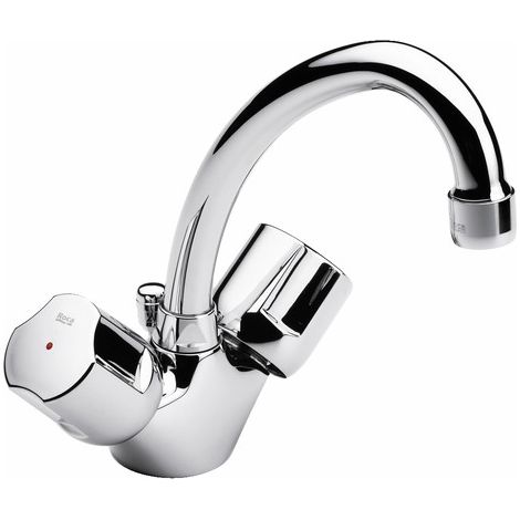 Roca – Mélangeur lavabo NIAGARA DISC – Tête 1/2 tour céramique – Bec mobile – Flexibles d'alimentation – Vidage laiton (1/2)