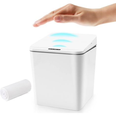 Petite poubelle sans contact de 6 L, mini poubelle automatique pour bureau, table basse, salle de bain, capteur/poubelle électrique avec couvercle pour voiture, blanc, 5 l (1/5)