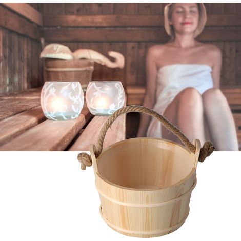 Seau de sauna 6L, accessoire pour spa et hammam, tonneau en bois haute capacité pour douche et piscine (1/5)