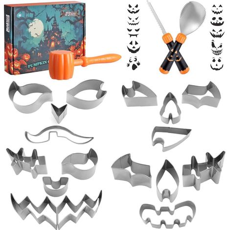 HAUSHOF Halloween Kürbis Schnitzset 23-tlg. mit Hammer und 20 Formen (1/5)