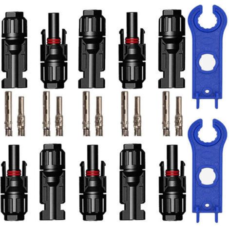 5 Paires Connecteur PV, Connecteur Solaire Photovoltaïque A Clés Hexagonales, Connecteurs Electriques Solaire Etanche Male + Femelle pour Panneaux Solaires Cable Accessoires, Noir (1/5)