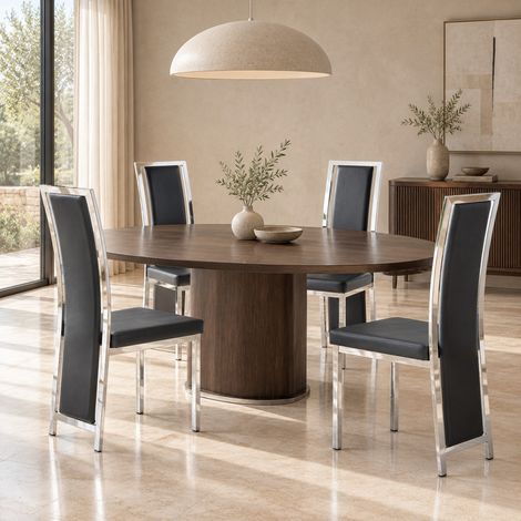 MEUBLIV Set di 4 sedie da pranzo nere - schienale alto, struttura in metallo argento (1/5)