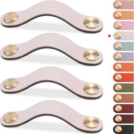Quatre poignées en cuir, boutons en cuir, poignées de meubles vintage, convenant aux armoires, commodes, cuisines et salles de bains. (1/5)